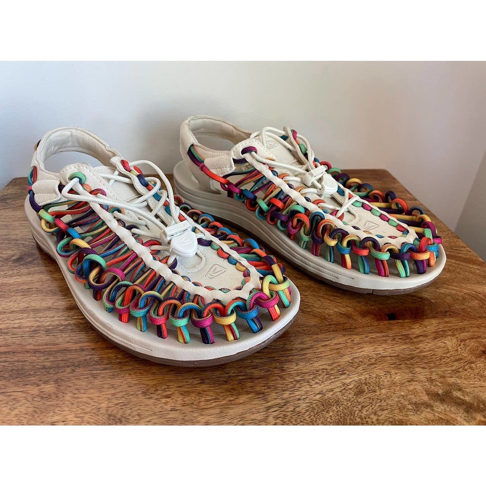 Keen Uneek Original Tie Dye and Birch Rainbow Sandals size 9.5 shoes